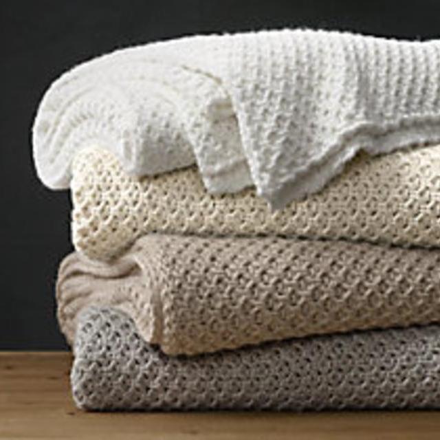 Textural Knit Oversized Bed Throw in Ivory