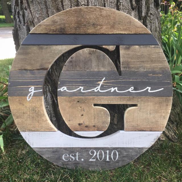24" Reclaimed Wood Monogram Cutout, Personalized Last Name Sign, Wedding Gift, Anniversary Gift