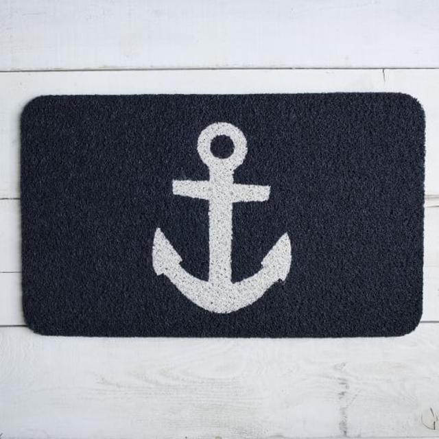 Floor Mat, Anchor, Navy Blue/White