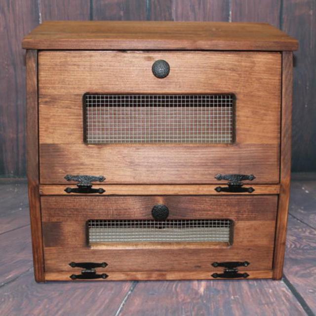 Wood Bread Box wooden Rustic Vegetable Potato Bin Storage- RED OAK