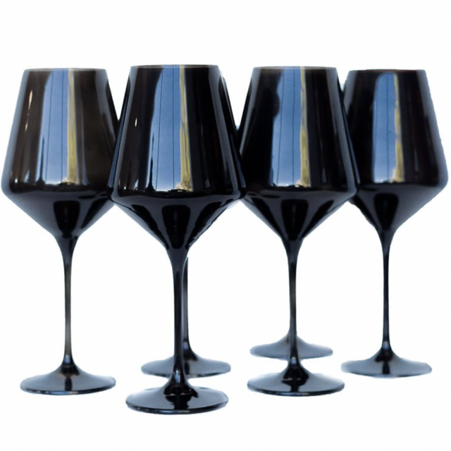 Estelle Colored Glass Stemmed Wine Glass--BLACK
