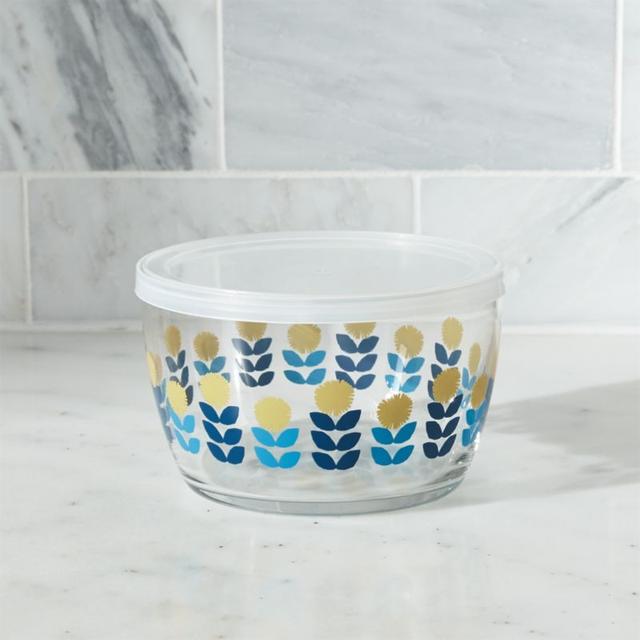 Lidded Bowl with Blue Flowers