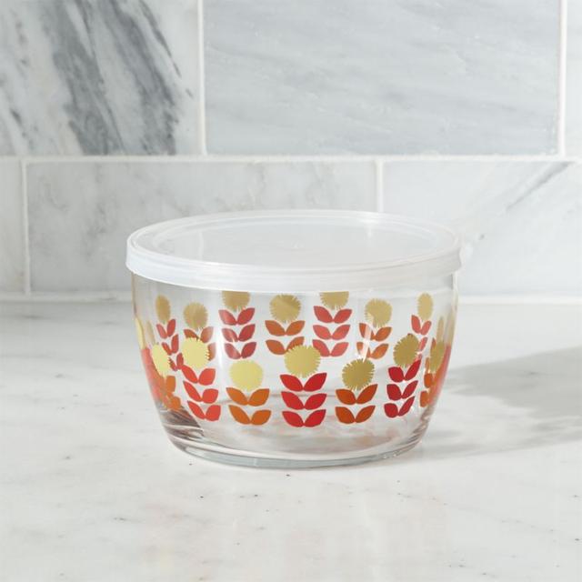 Lidded Bowl with Red Flowers