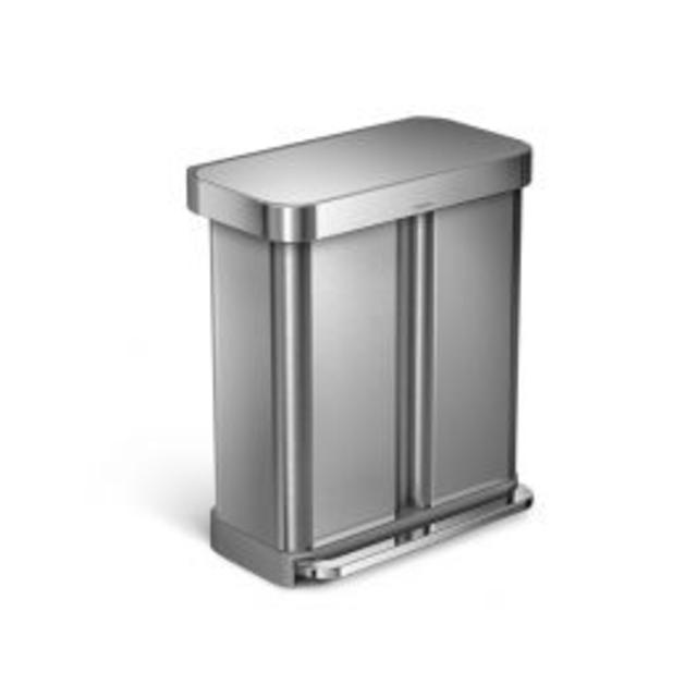 58 liter rectangular step can  dual compartment  with liner pocket  brushed stainless steel