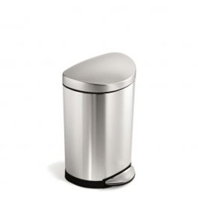 6 liter semi-round step can  -brushed stainless steel with liners