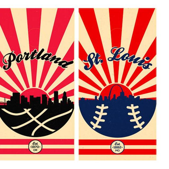 Cardinals/TrailBlazers Cornhole Board Set with black and blue Bean Bags