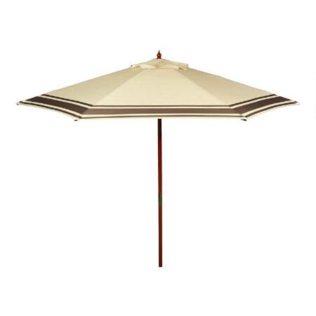 9’ Beige Striped Double-Pulley Market Umbrella