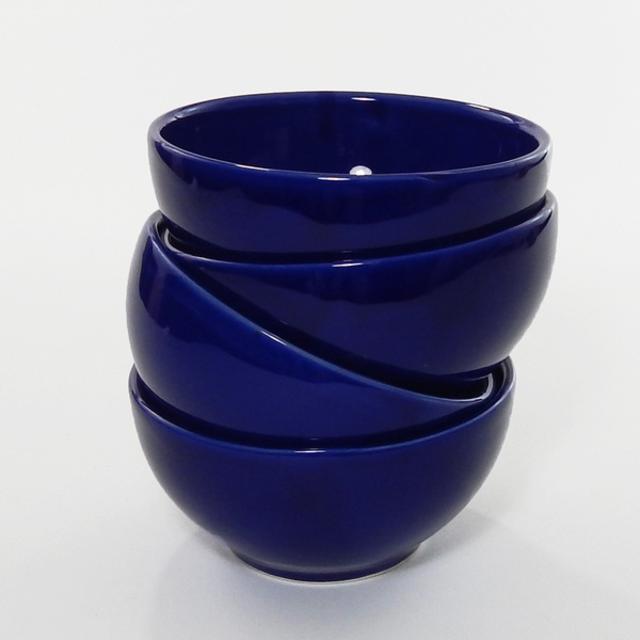 Le Souk Ceramique Set of 4 Solid Blue Design Soup/ Cereal Bowls (Tunisia)