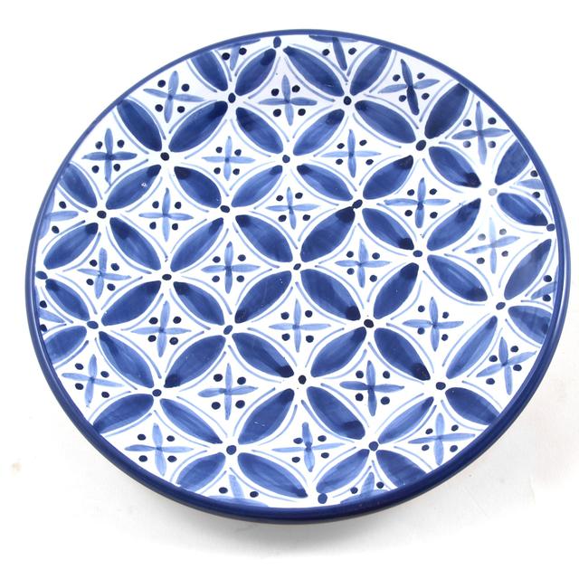 Sobremesa Fairtrade Fez Collection Handmade White and Blue Ceramic Dinner Plate, Set of 4
