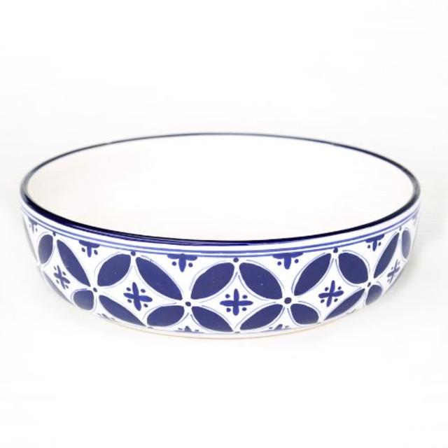 Sobremesa Fairtrade Fez Collection Handmade White and Blue Ceramic Pasta Bowl