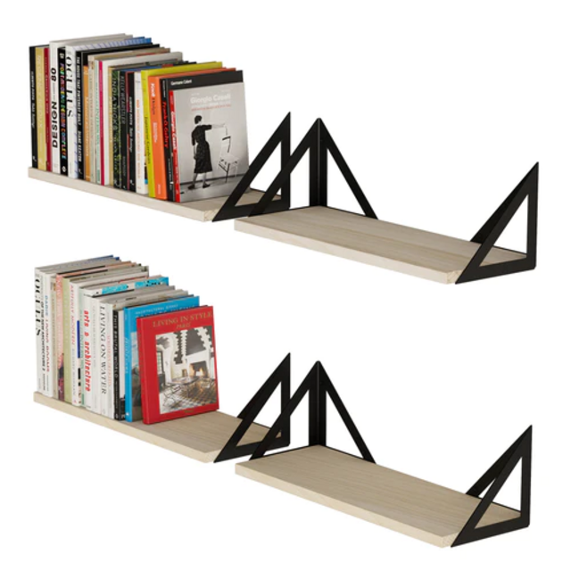 MINORI Floating Shelves, 17"x6" Wood Wall Shelves for Living Room - Set of 4 - Natural, or Gray