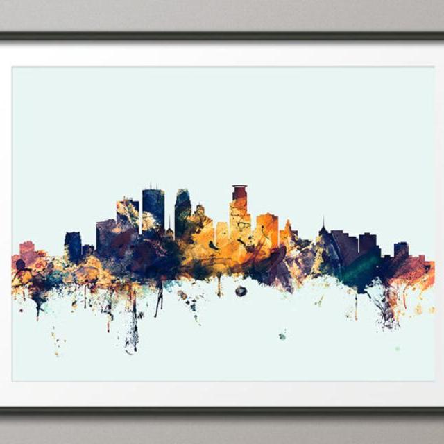 Minneapolis Skyline, Minneapolis Minnesota Cityscape Art Print (1865)