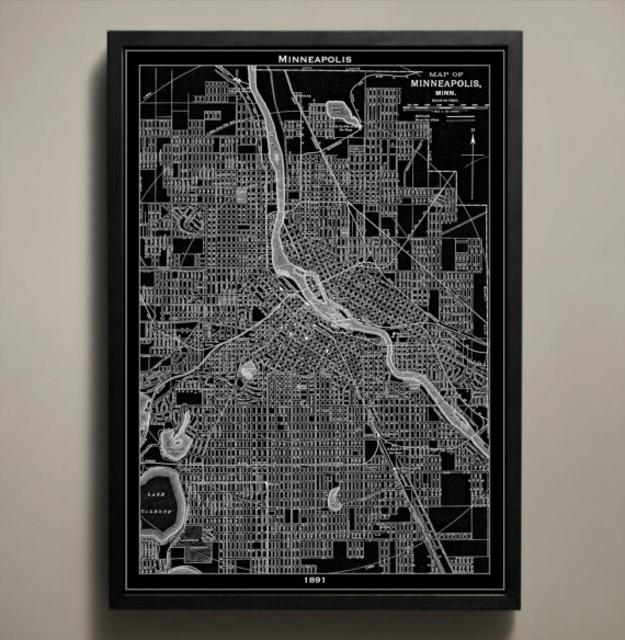 MINNEAPOLIS Map Print, Black and White Minneapolis Wall Art