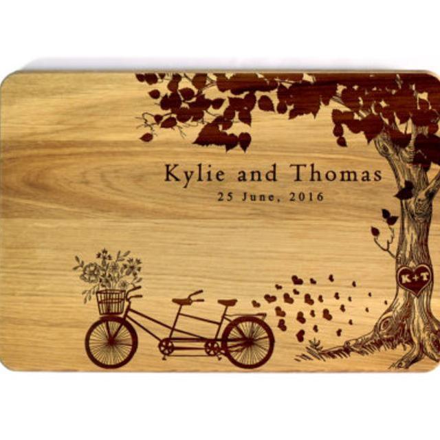 Personalized Wedding gift Personalized Cutting board Wedding Tandem bike Bridal Shower Gift Wedding Gift for couple Engraved cutting board