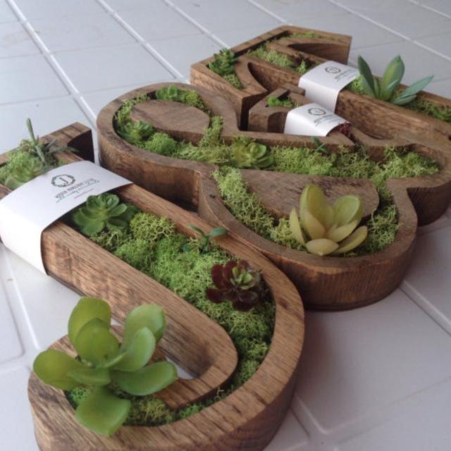 Succulent Rustic Wooden Monogram 8" Letters - 2 Initials and & Sign w/ Moss