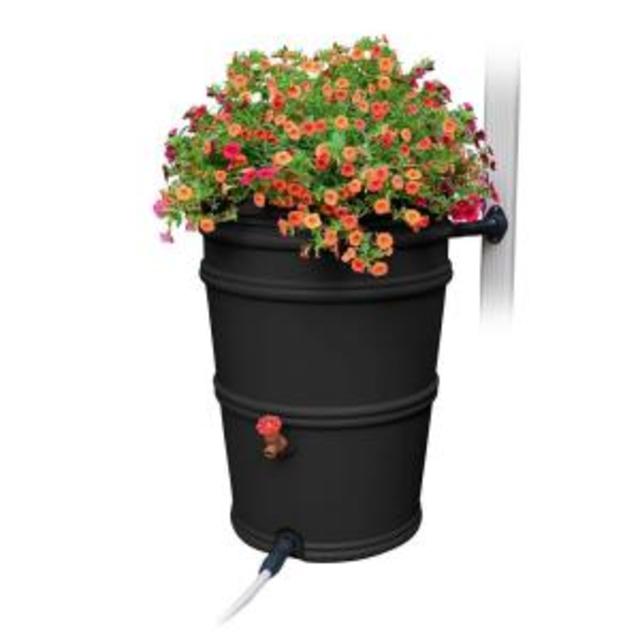 RainStation 45 Gal. Recycled Black Rain Barrel with Diverter