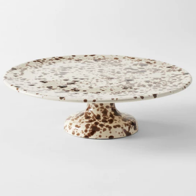 Brown on Cream Splatterware Cake Stand