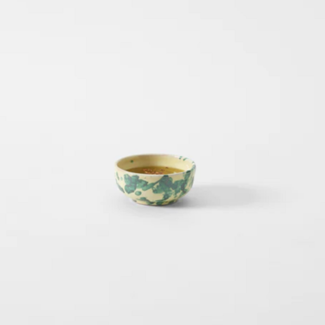 Green on Cream Splatterware Oil and Vinegar Bowl