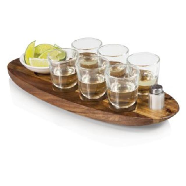Cantinero 14 3/4-Inch-W Natural Wood Shot-Serving Tray