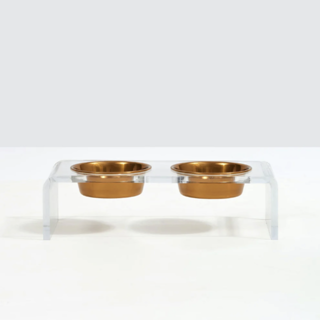 Acrylic Pet Feeder with Gold Bowls For | Small Size