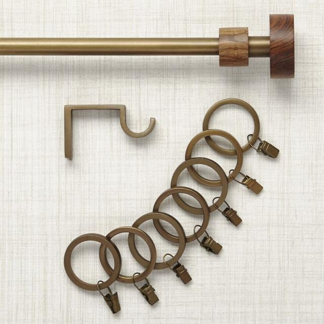 Copenhagen Brass .75"dia.x 28"–48" Curtain Rod with Wood Finials Set