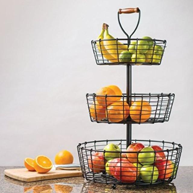 Giftburg 3-Tier Wrought Iron Display Wire Basket, 25.5 Inch Tall