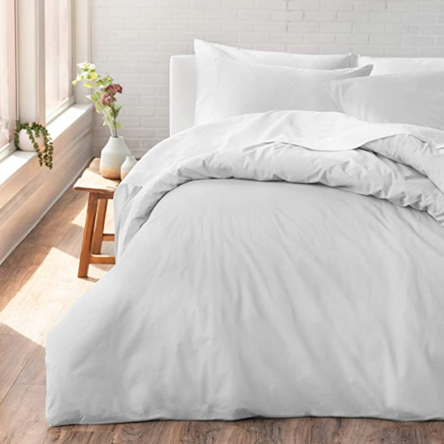 Welhome Cozy 100% Cotton Percale Washed Reversible Duvet Cover Set | King Size (White) | 108" x 92" | 3 Piece Set | Lightweight | Cool & Crisp | Breathable | Ideal for Summers