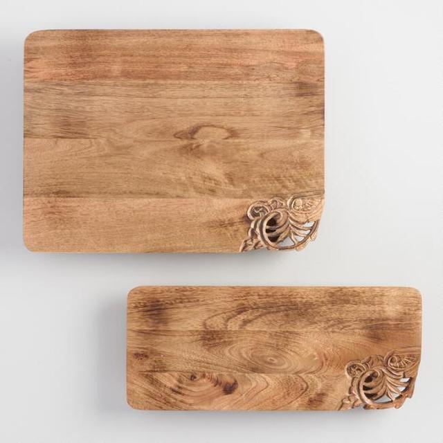 Carved Mango Wood Serving Tray with Feet