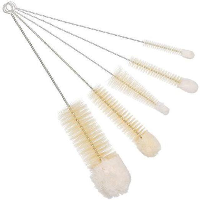 Redecker Pig Bristle and Wool Tip Bottle Cleaning Brush Set with Wire Handles, Set of 5, Various Sizes, Made in Germany