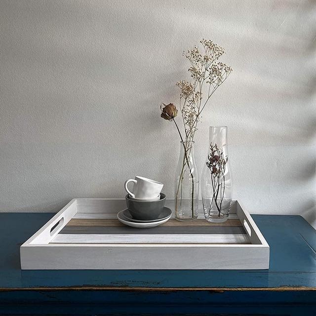 Large Rustic Wooden Serving Tray for Ottoman Coffee Table (20x14.4x2 Inches, Multicolor)