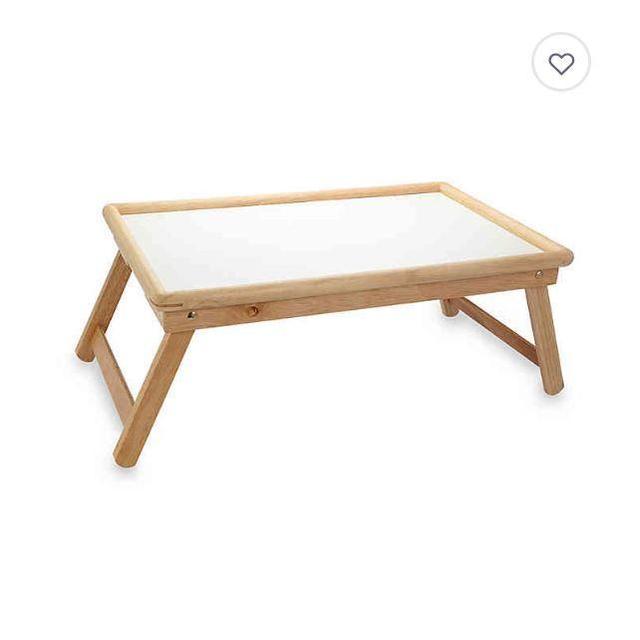 Beechwood Folding Bed Tray With White Laminate Top