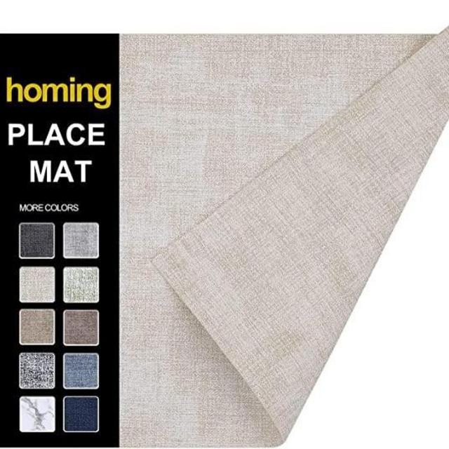 homing Faux Leather Heat Resistant Placemats Set of 6 – Waterproof Wipeable Dining PU Place Mats for Indoor & Outdoor, Easy to Clean - Beige