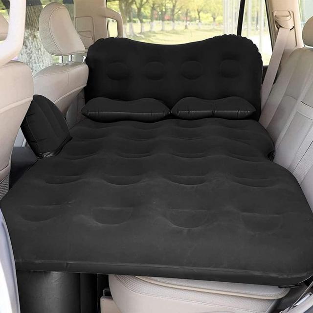 SAYGOGO Inflatable Car Air Mattress Travel Bed - Thickened Car Camping Bed Sleeping Pad with Electric Car Air Pump Flocking & PVC Surface Car Tent with 2 Pillows for SUV Sedan Pickup Back Seat