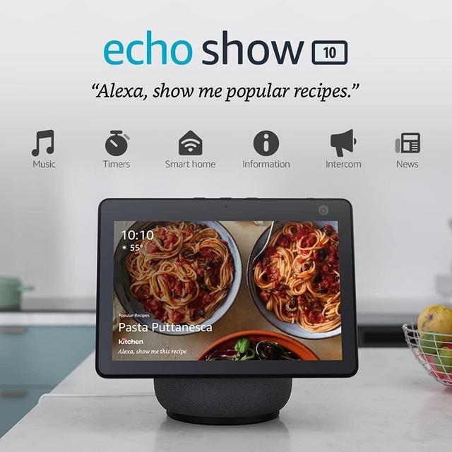 Echo Show 10 (3rd Gen) | HD smart display with motion and Alexa | Charcoal