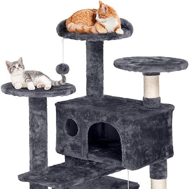 YAHEETECH Cat Tree Cat Tower 55 inches Multi-Level Kitten Condo Play House Furniture with a Full Sisal-Covered Ramp for Indoor Activity Relaxing