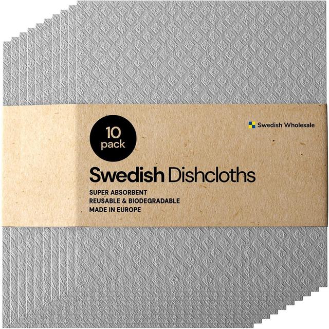 Swedish Wholesale Swedish Dish Cloths - Pack of 10, Reusable, Absorbent Hand Towels for Kitchen, Bathroom and Cleaning Counters - Cellulose Sponge Cloth - Grey
