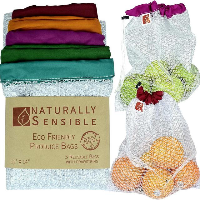 Naturally Sensible Reusable Produce Bags | Sturdy Mesh Grocery Tote (5 Bag Set)