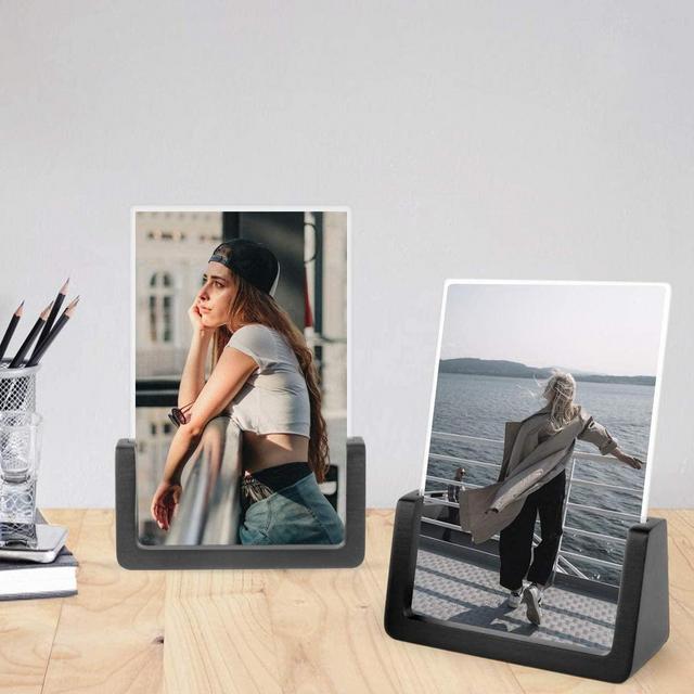 Waysse 4x6 Picture Frames,Wooden Picture Frame 2 Pack- Black Picture Photo Frame with Wood Base & High Difinition Acrylic Glass Covers Rustic Photo Frames for Wall or Tabletop Display (Vertical)
