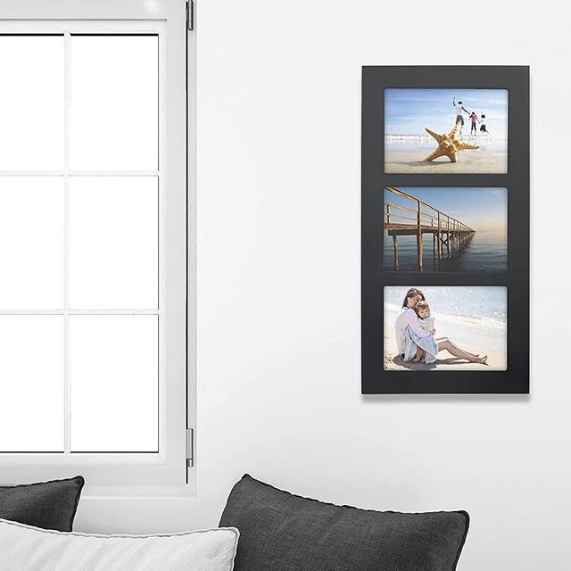 Malden 4x6 3-Opening Collage Picture Frame, Displays Three, Black