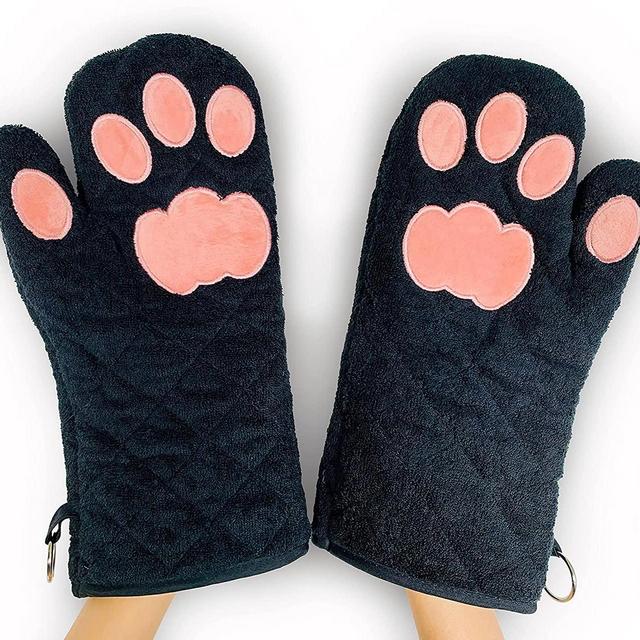 Cricket & Junebug Oven Mitts Cat Paws - Black & Pink