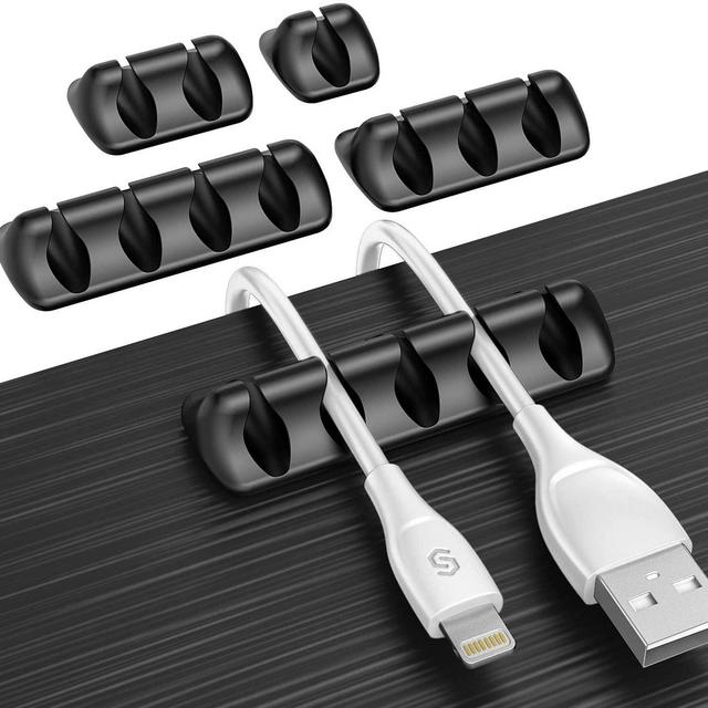 Syncwire Cable Clips, Self Adhesive Cord Organizer Cable Management Wire Holder System for Organizing Cable Cords, Ideal for Home, Office, Cubicle, Car, Nightstand, Desk Accessories, 5 Pack (Black)