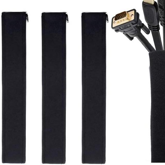 [4 Pack] JOTO Cable Management Sleeve, 19-20 Inch Cord Organizer System with Zipper for TV Computer Office Home Entertainment, Flexible Cable Sleeve Wrap Cover Wire Hider System -Black