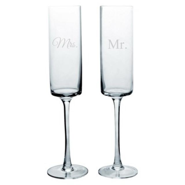 Contemporary Champagne Flutes - Mr. and Mrs.