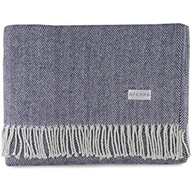 Sferra Celine Herringbone, 100% Cotton Throw Blanket - Navy