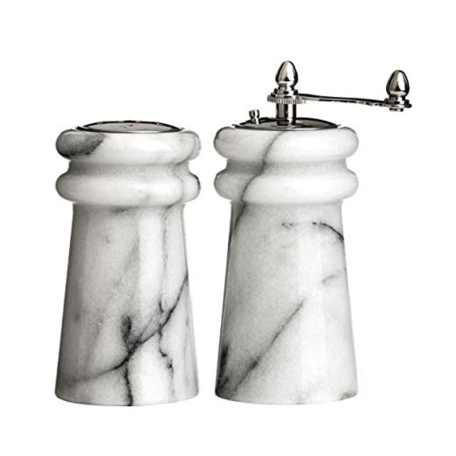 WHITE MARBLE SALT SHAKER & PEPPER MILL SET