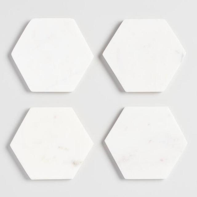 White Marble Hexagon Coasters Set of 4