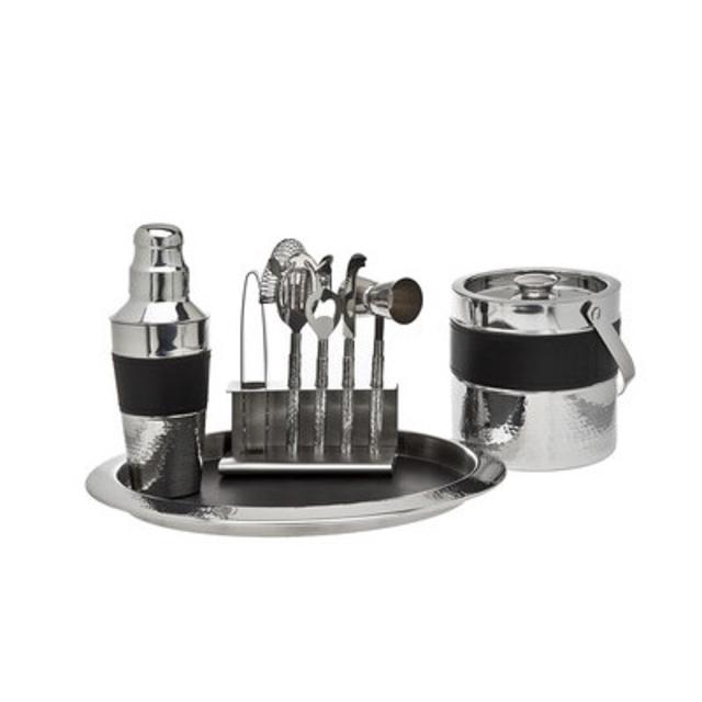 9 Piece Leather Bar Set by Godinger Silver Art Co