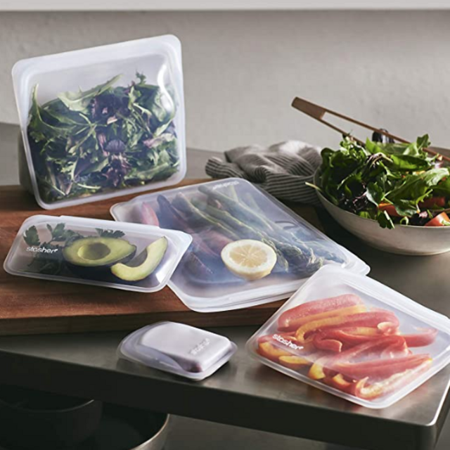 Stasher Silicone Reusable Storage Bags (Large Bundle, Clear)