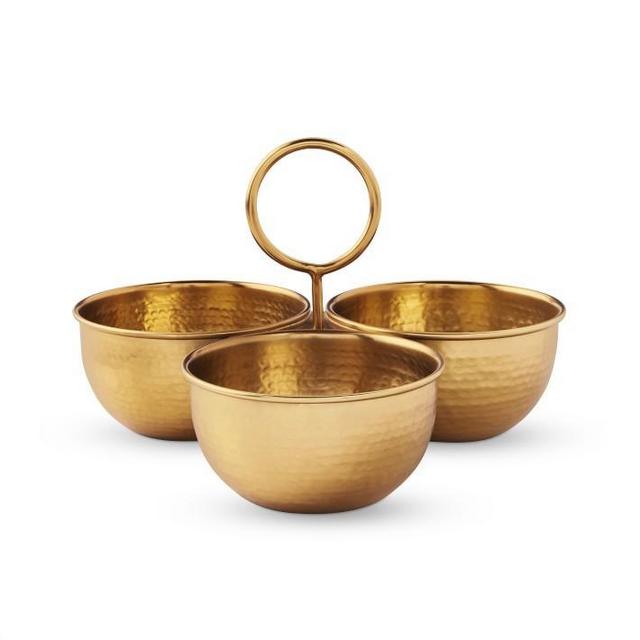 Antique Brass Triple Condiment Set