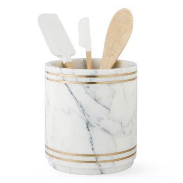 White and Gold Marble Utensil Holder